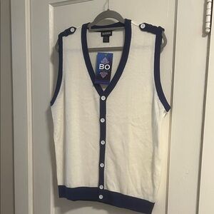 Blue Ocean NWT White and Navy Sweater Vest L